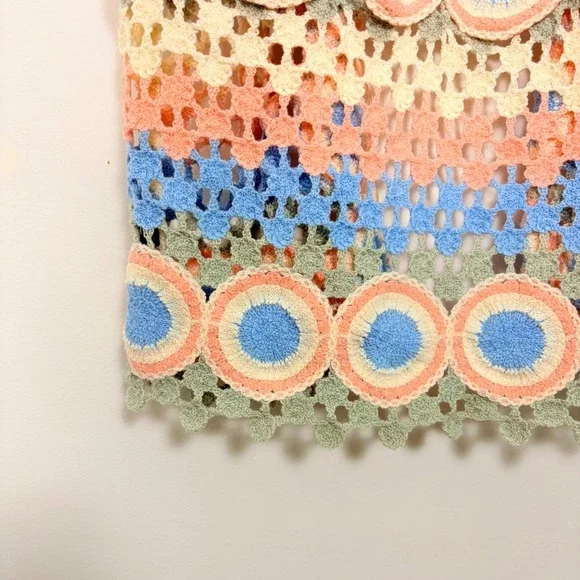 POL Dreamside Crochet Longline Open Front Cardigan Pastel Granny Square Boho OS - Picture 9 of 9